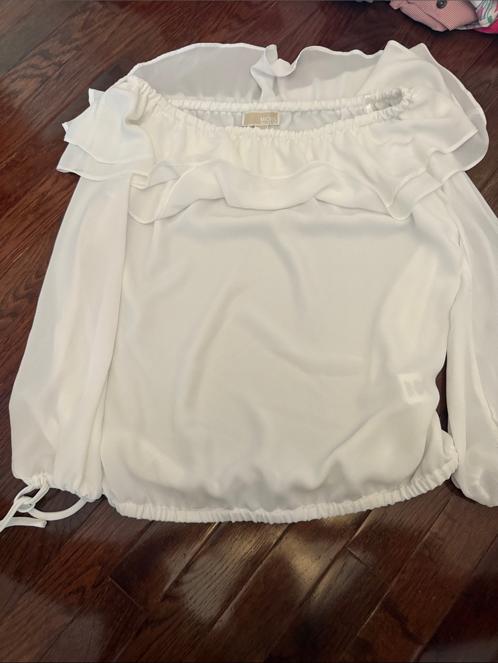 Michael Kors White Off-Shoulder Ruffle Blouse